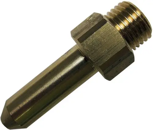 Messing-Gasdüse von Bosch mit einem zylindrischen Körper und Gewinde. Der Düsenausgang ist konisch geformt.